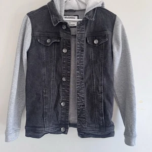 Bauhaus Size 14 Black Denim Jacket Grey Hoodie And Sleeves Great Condition - Picture 1 of 7