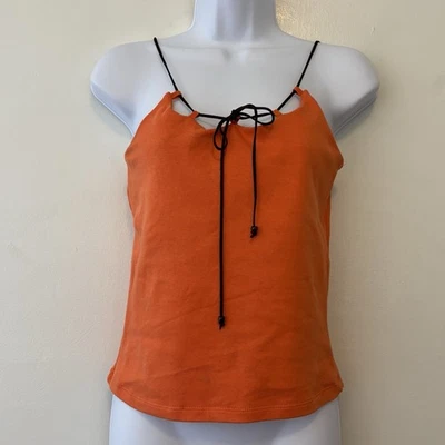 Derek Heart Orange Tank Top Leather String Tie Medium Y2K 90s - Image 1 of 4