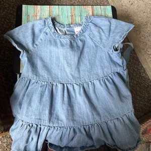 Hanna Andersson Denim Dress Tiered Short Sleeves Sz 4 100cm - Picture 1 of 5