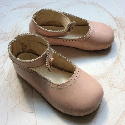 Paire de Chaussures Anciennes Babies Roses Taille 21 Enfant Poupée - Photo 1/4