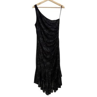 Vintage Asymmetric One Shoulder Midi Dress Black L Formal Y2K Vampire Romantic - Image 1 of 4