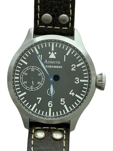 AZIMUTH JAGDBOMBER Hand-Wind Analog Watch Leather Box Excellent JAPAN - Picture 1 of 6