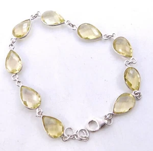 7.90 Gm 925 Sterling Silver Natural Lemon Cut Stone Fine Bracelet 8.5" M-1381 - Picture 1 of 2