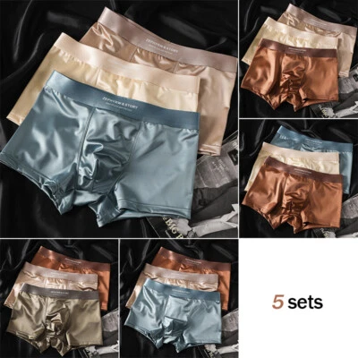 3PCS Men's Underwears Luxury Ice Satin-like Panties 3D Breathable Mesh Crotch - Image 1 of 4