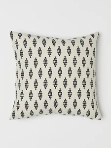 H&M Home Cotton Beige Black Geometric Canvas Pattern Throw Pillow Cover - Picture 1 of 5