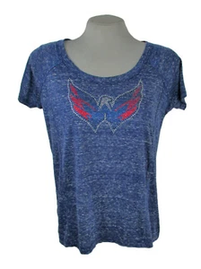 Washington Capitals Women's Touch Blue Short Sleeve Rhinestone Shirt NHL S M - Picture 1 of 7