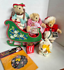 MUFFY VANDERBEAR 3 Bear LOT Christmas Wooden Sleigh Dog Gift Bag AWESOME!  MV11