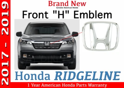 Genuine OEM Honda Ridgeline Front Grille H Emblem 2017 - 2019      75700-T3V-J00 - Image 1 of 3