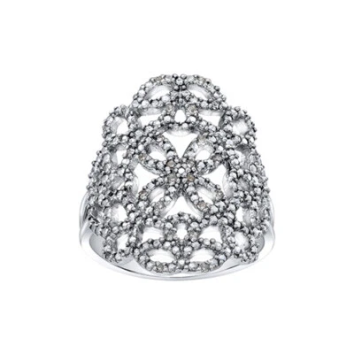 Anillo de compromiso con flores de diamantes naturales de 1/10 quilates enchapado en rodio plata de ley Foto 1 de 2