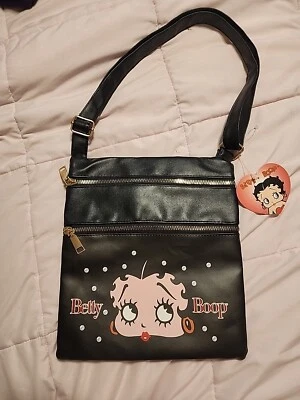 Betty Boop Shoulder Bag/Crossbody Bag NWT Black Three Outer Zippers - Image 1 of 4