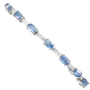 925 Sterling Silver Bracelet Oval Blue Sapphire Natural Gemstone Jewelry - Picture 1 of 10