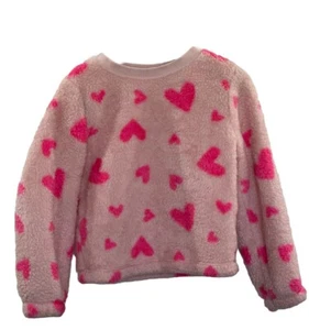 CAT & JACK Fleece Sweater, Girl's 5T, Pink Hearts Pullover Holidays Cute! - Picture 1 of 4