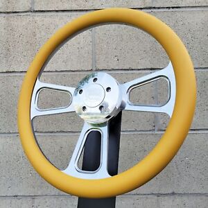 18" Inch Chrome Semi Truck Mustard Yellow Vinyl Steering Wheel Horn Big Rig