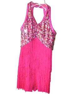 WEISSMAN Pink Dancewear Paillettes Frange Flapper Jazz Taglia 1C (7/8) - Foto 1 di 6