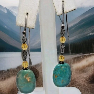 SILPADA .925 Sterling Dangle Earrings Green Natural Turquoise Cabochon... - Image 1 of 4