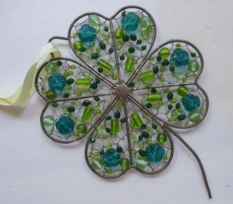 Hand Made Shamrock with Wired Beads Shades of Green 6 x 8" Cover