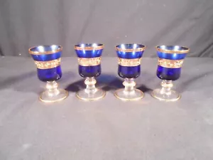 Interglass 24k gold cordial glasses set of 4. Cobalt. Made in Italy - Picture 1 of 5