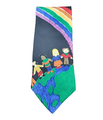 拯救儿童领带 59x4 地球和平彩虹儿童牵手快乐 — 第 1/4 张图片