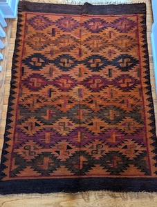 Vintage Handmade Turkish Geometric Pattern Kilim Rug 43" by 60" Great Colors - Picture 1 of 10