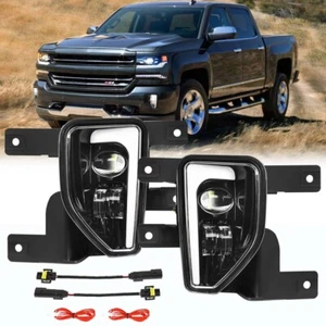2pcs LED Fog Lights DRL Assembly Black For Chevy Silverado 1500 2016 2017 2018 - Picture 1 of 7