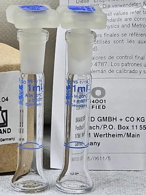 Volumetric flasks 1ML 36401 ,BLAUBRAND, class A, DE-M, Boro 3.3, with PP stopper - Image 1 of 4