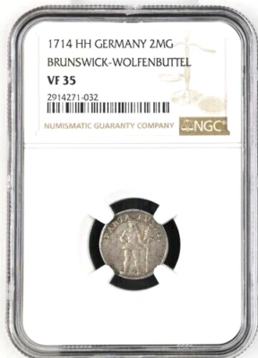 1714 HH German States Brunswick Wolfenbuttel Wildman 2 Mariengroschen NGC VF 35 - Image 1 of 2