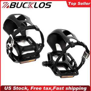 Pedales de bicicleta de montaña BUCKLOS MTB con clip para la punta de la punta con correa 9/16" ajuste fitness bicicleta de ejercicio - Imagen 1 de 16