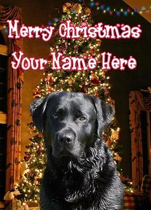 A5 Personalised Black Labrador Christmas Tree Card ANY NAME Xmas PIDOA502 - Picture 1 of 1