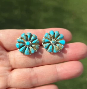 Native American Sterling Silver Mohave Copper Turquoise Cluster Flower Earrings - Picture 1 of 8