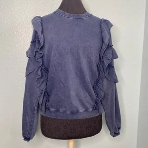 Revolve Tularosa Top Shirt Sweatshirt Women XS Car Ruffle Sweater Blue Winter - Picture 1 of 13