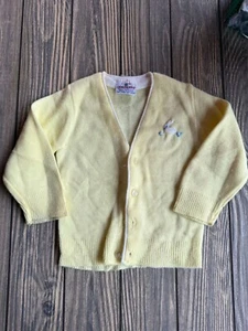 Vintage Cradle Knit Yellow Baby Cardigan Sweater 100% Acrylic Made In USA - Picture 1 of 7