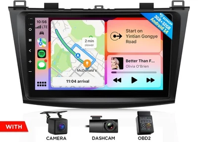 CAM+OBD+DVR+For Mazda 3 10-13 M3BLX7 Android 14 9" IPS Car Stereo GPS Radio WiFi - Image 1 of 4