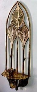 Vintage Kunsthandwerk Stil massives Messing einzelne Kerze Wandleuchter, 20”x7”, EXC - Bild 1 von 9
