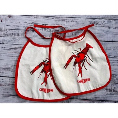 Casino Rouge Lobster Crawfish Vintage5 Bibs Set of 2 Red Trim - Image 1 of 4