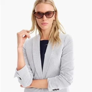 J. CREW Parke Blazer Seersucker White Stripe Blue Sz 18 {B50} - Picture 1 of 8