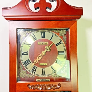 President Long Cased Quartz Wall Clock Pedulum Chime INSTRUCTIONS Battery Works - Foto 1 di 22