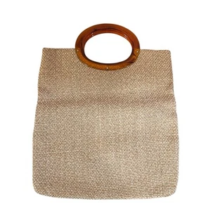 Vintage Straw Handbag with Double Round Amber Lucite Handles - Picture 1 of 9