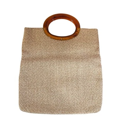 Bolso de mano vintage de paja con asas dobles redondas ámbar Lucite Foto 1 de 4