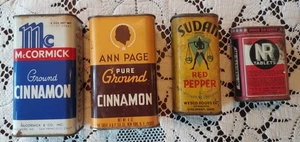 Lot 4 Vintage Spice Tins Ann Page McCormick Sudan NR Tablets Ground Cinnamon - Picture 1 of 13
