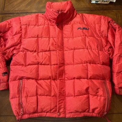 FUBU puffer jacket red nylon vintage duck down 90s men size L - Image 1 of 4