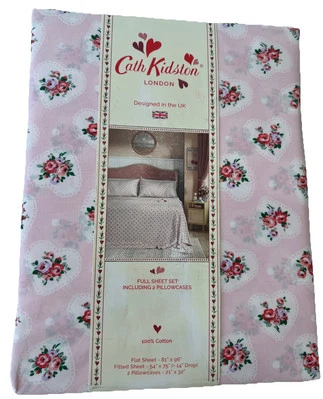Cath Kidston ~Corazones de Encaje ROSA~Floral Love 100% Algodón Juego de Sábanas 4 piezas COMPLETO Foto 1 de 4