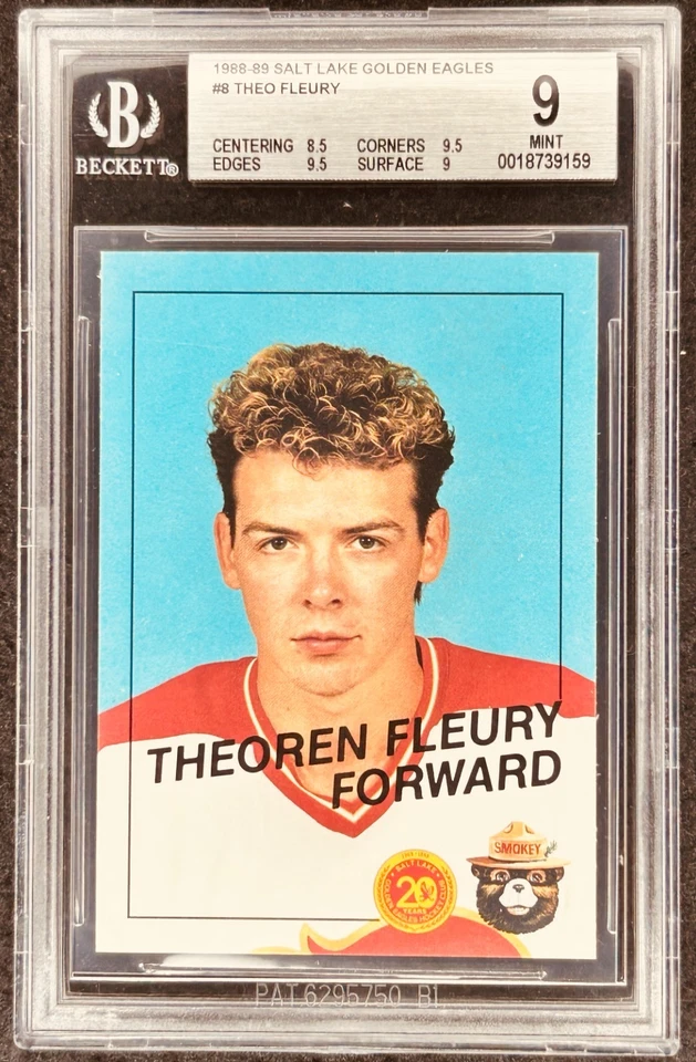 Tarjeta pre novato Theo Theoren Fleury 1988-89 Salt Lake Golden Eagles RC BGS 9 MT Foto 1 de 2