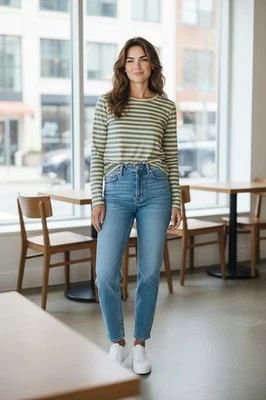 Camisa de mujer Patagonia capilene a rayas amarillas manga larga peso seda talla S Foto 1 de 4