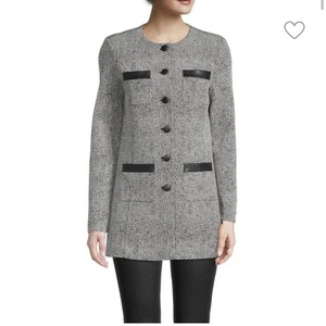 Neu mit Etikett Karl Lagerfeld Paris Damen Blazer 14 Tweed Kunstlederbesatz Sakko - Bild 1 von 15