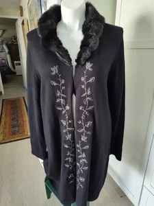 Pamela McCoy Vintage Plus Size 1x Midi Sweater Faux Fur Collar Embroidery Detail - Picture 1 of 8