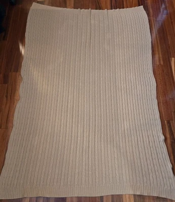 Manta tejida con cable Lauren Ralph Lauren camel/bronceado 100 % algodón aprox. 46"x70" Foto 1 de 4