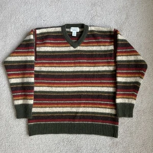 Heather Tweed Women's 100% Shetland Wool Sweater XL Green Red Striped - Picture 1 of 5