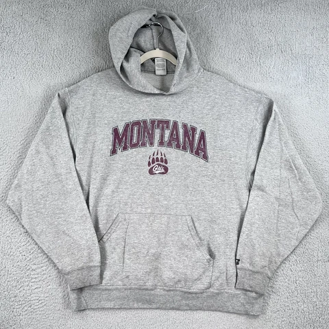 Montana Grizzlies Hoodie Mens XL 46-48 Gray Russell Athletic Pullover Sweatshirt Cover