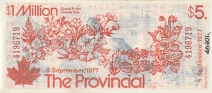 The Provincial $5 Lottery Ticket September 5, 1977 - Imagen 1 de 2