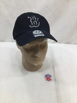NEW 47 Brand Boston Red Sox Hat Cap Black Adjustable Adult Dad Style & Pin Lot - Image 1 of 4